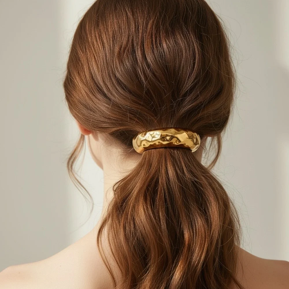 18K Gold Plated Stainless Steel Irregular Cuff Waterproof Chunky Bangle